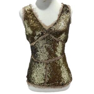 Sheer sequence Gold tank top with cross back